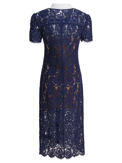 Self-portrait Navy Blue Dress With Front Button Fastening In Pink