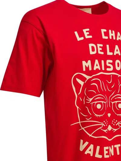 Valentino Garavani T-shirt With Le Chat De La Maison Print In Red
