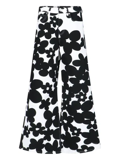 Marni Cotton Trousers With Black And White Dillies Print In White