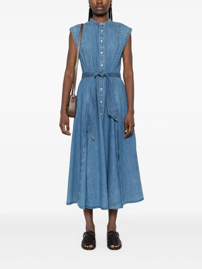 Polo Ralph Lauren Womens Indigo Belted Sleeveless Denim Midi Dress In Blue
