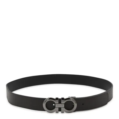 Ferragamo Men Gancini Adjustable And Reversible Belt In Black