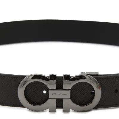 Ferragamo Men Gancini Adjustable And Reversible Belt In Black