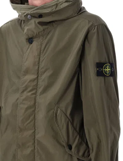 Stone Island Short Parka With Protective Hood In Green