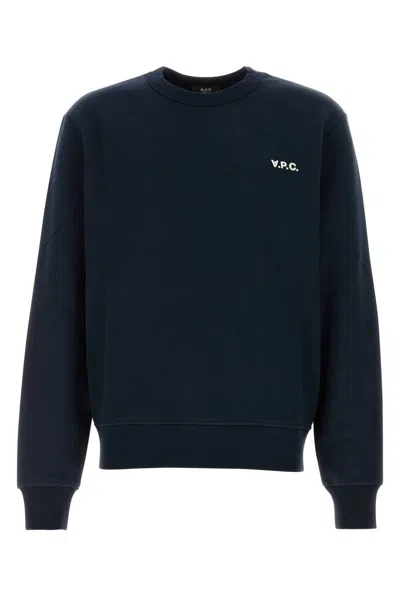 Apc Logo-print Crew Neck Sweatshirt In Blue