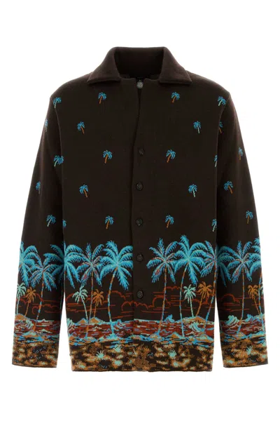 Alanui Wool Cardigan With Embroidered Palm Tree In Multi