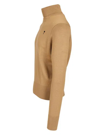 Ami Alexandre Mattiussi Brown Wool Ami De Coeur Turtle Neck Sweater Brown In Brown