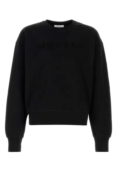 Alexander Mcqueen Cotton Sweatshirt With Ribbed Cuffs And Hem In Black