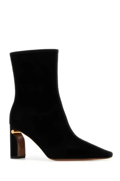 Alexander Mcqueen Ankle Boots Fabric Pointed Toe In Black