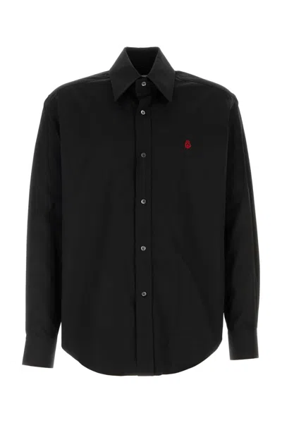 Alexander Mcqueen Poplin Shirt With Cuffed And Long Sleeves In Black