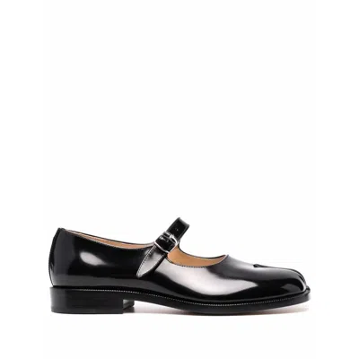 Maison Margiela Tabi Leather Mary Jane Ballets In Black