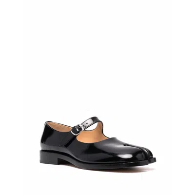 Maison Margiela Tabi Leather Mary Jane Ballets In Black