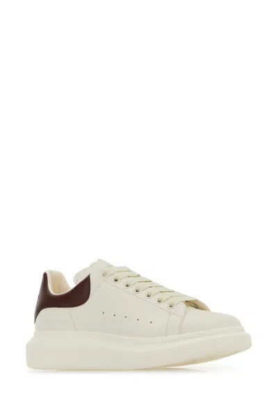 Alexander Mcqueen White Low-top Sneakers With Chunky Sole And Brown Contrasting Heel Tab In Leather Man In White
