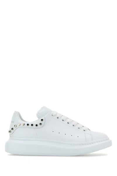 Alexander Mcqueen White Leather Sneakers With White Leather Heel In White