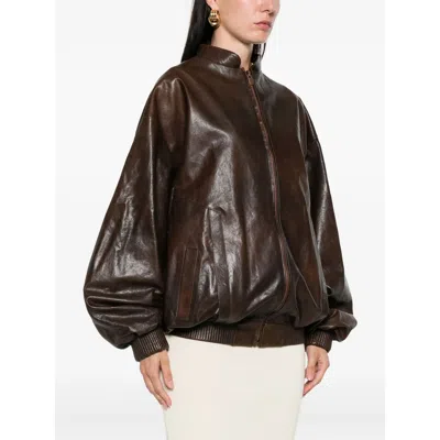 Magda Butrym Zip-fastening Ribbed-cuff Jacket In Brown