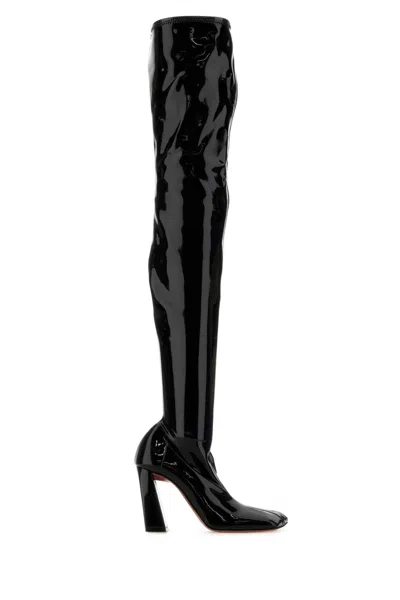 Amina Muaddi Black Latex Marine Boots