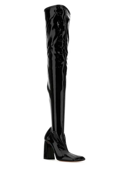 Amina Muaddi Black Latex Marine Boots