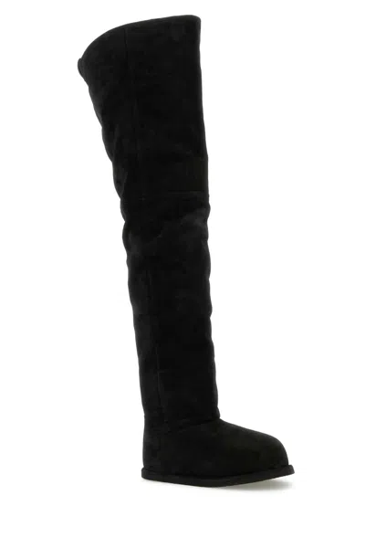 Amina Muaddi Black Suede Heidi Over The Knee Boots