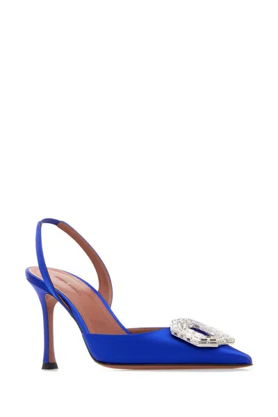 Amina Muaddi Electric Blue Satin Camelia Pumps
