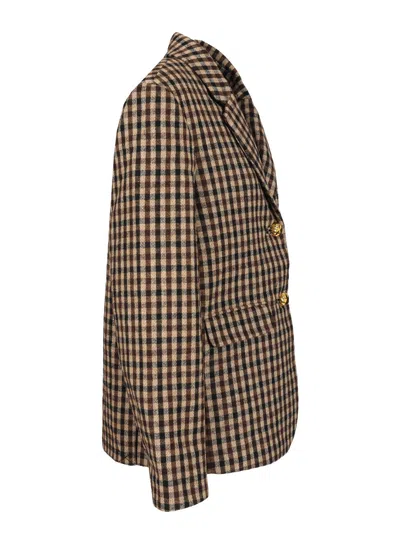 Ganni Check Wool Mix Oversized Blazer Jackets Brown In Multi