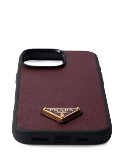 Prada Saffiano Leather Case For Iphone 16 Pro Max In Burgundy