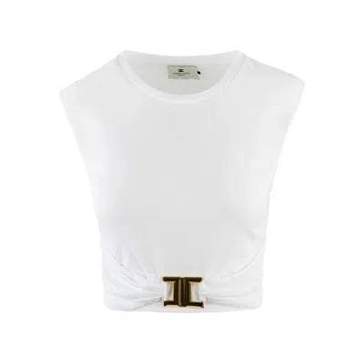 Elisabetta Franchi T-shirt In Jersey Di Cotone Con Logo Gioiello Bianca