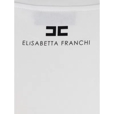 Elisabetta Franchi T-shirt In Jersey Di Cotone Con Logo Gioiello Bianca