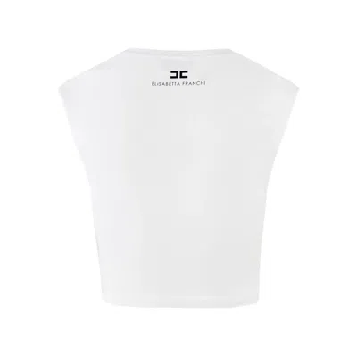 Elisabetta Franchi T-shirt In Jersey Di Cotone Con Logo Gioiello Bianca