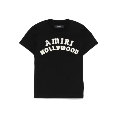Amiri Hollywood Crew Neck Text Print Top In Black