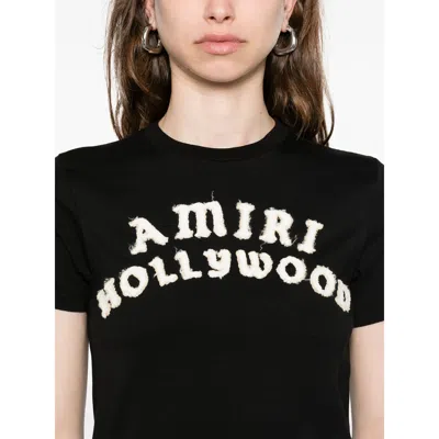 Amiri Hollywood Crew Neck Text Print Top In Black