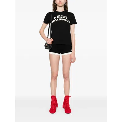 Amiri Hollywood Crew Neck Text Print Top In Black