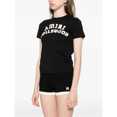 Amiri Hollywood Crew Neck Text Print Top In Black