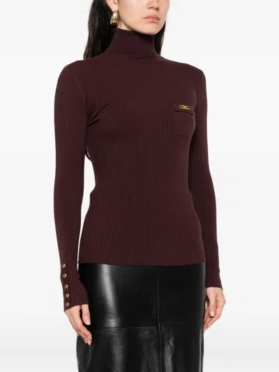 Elisabetta Franchi Turtleneck Sweater With Pocket In Brown