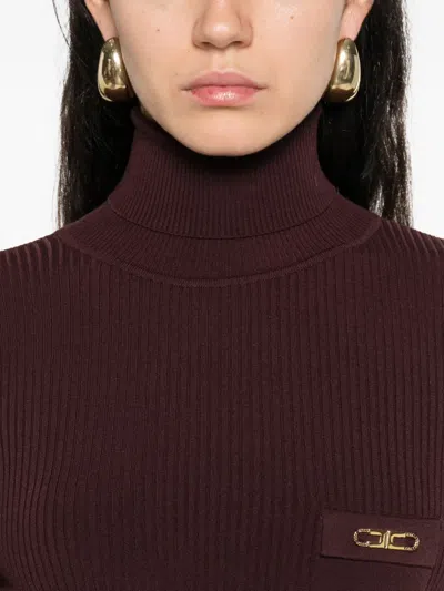 Elisabetta Franchi Turtleneck Sweater With Pocket In Brown