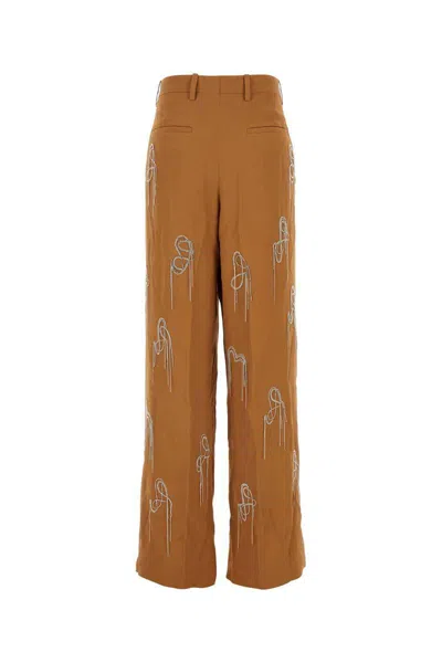 Dries Van Noten Women Caramel Viscose Blend Wide-leg Pant In Brown