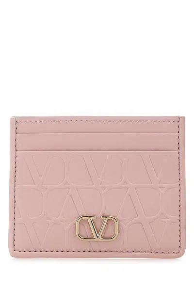 Valentino Vlogo Plaque Cardholder In Pink