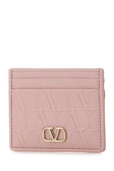 Valentino Vlogo Plaque Cardholder In Pink