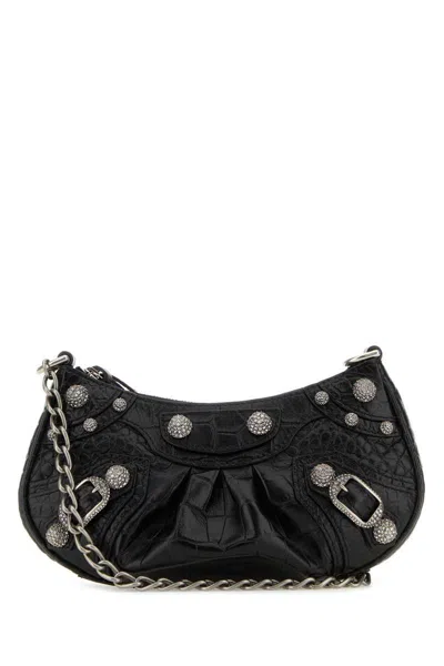 Balenciaga Crocodile Effect Mini Handbag With Chain Strap In Black