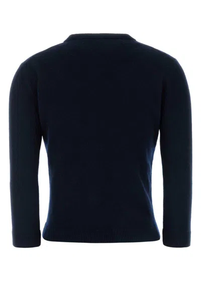 Valentino Wool Cardigan With Ribbed Cuffs And Bow Detail In Blue