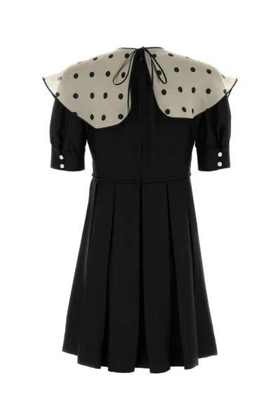 Valentino Silk Mini Dress With Pleated Skirt And Polka Dot Collar In Black