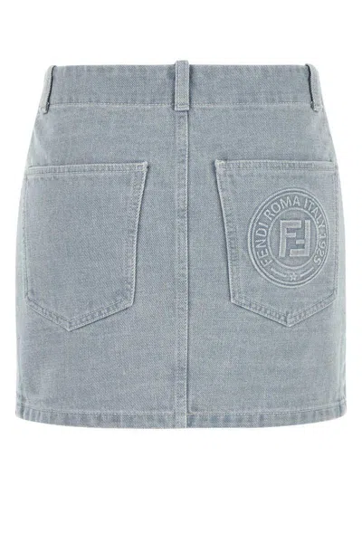 Fendi Denim Mini Skirt In Gray