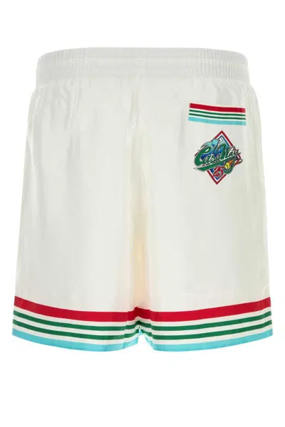 Casablanca Mens Casa Way World Series Relaxed-fit Striped Silk Shorts In White