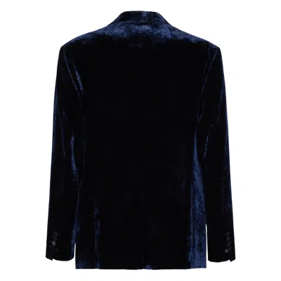 Dsquared2 Velvet Blazer With Front Pockets And Notch Lapel In Blue