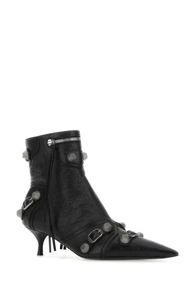 Balenciaga Mid-calf Lambskin Boots With Metallic Accents In Black
