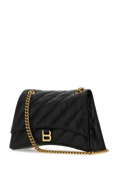 Balenciaga Women Black Leather Medium Crush Shoulder Bag In Black