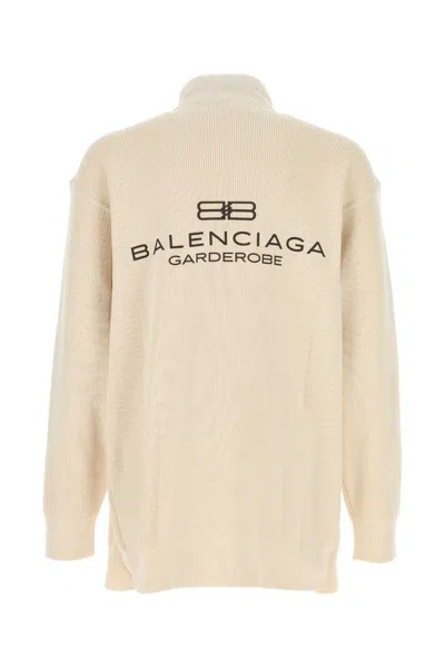 Balenciaga Cotton And Polyester Sweater With Front Pockets In Neutral