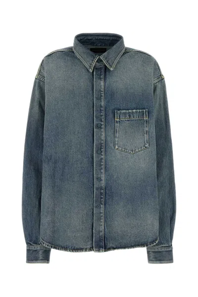 Balenciaga Blue Oversized Shirt With Chest Pocket And Washed Effect In Cotton Woman In Blue