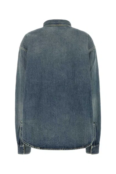 Balenciaga Blue Oversized Shirt With Chest Pocket And Washed Effect In Cotton Woman In Blue
