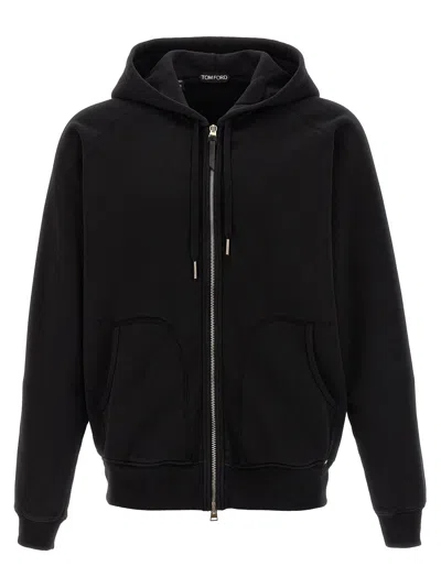 Tom Ford Slim-fit Cotton-blend Jersey Zip-up Hoodie In Black