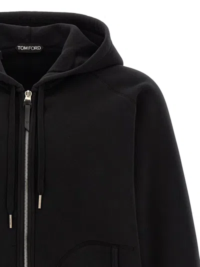 Tom Ford Slim-fit Cotton-blend Jersey Zip-up Hoodie In Black