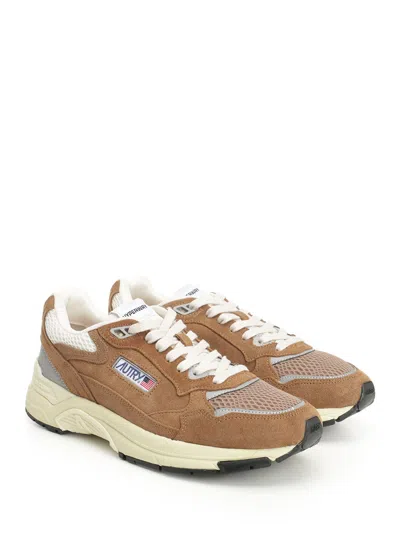 Autry Hyperway Sneakers In Cigar And Silver Mesh And Suede In Brown